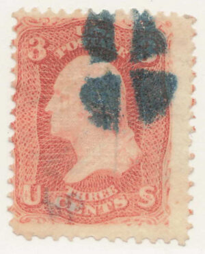 Used Stamp USA  SC94 George Washington Red 3 Cent 1867 "F" Grill