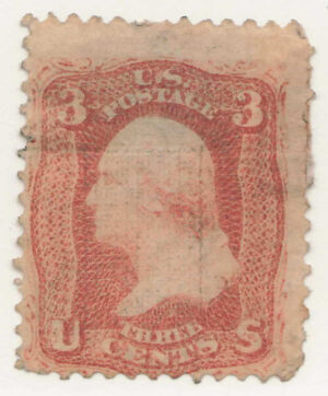 Used Stamp USA  SC94 George Washington Red 3 Cent 1867 "F" Grill