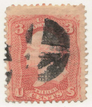 Used Stamp USA  SC94 George Washington Red 3 Cent 1867 "F" Grill