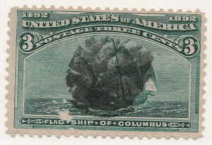 Used Stamp USA 1893 SC232 Santa Maria (1460), Flagship of Columbus Green 3 Cent 1893