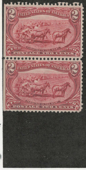 Mint Never Hinged Pair USA 1898 SC286 Farming in the West, Horses (Equus ferus caballus) Copper red 2 Cent 1898