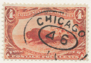 Used Stamp USA 1898 SC287 Buffalo (Bison bison), Hunted by Indians Orange 4 Cent 1898