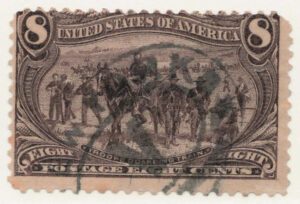 Used Stamp USA 1898 SC289 Troops Guarding Wagon Train, Horse (Equus ferus caballus) Violet brown 8 Cent 1898