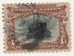 Used Stamp USA 1901 SC296 Electric Automobile Black,Dark brown 4 Cent 1901