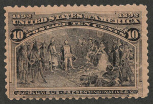 Mint Never Hinged Stamp USA 1893 SC237 Columbus Presenting Natives Black brown 10 Cent 1893