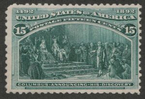 Mint Hinged Stamp USA 1893 SC238 Columbus Announcing His Discovery Dark green 15 Cent 1893