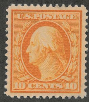 Mint Hinged Stamp USA 1911 SC381 George Washington Yellow 10 Cent 1911