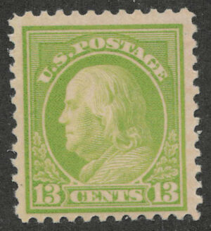 Mint Never Hinged Stamp USA 1919 SC513 Benjamin Franklin Apple green 13 Cent 1919