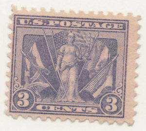 Mint Hinged Stamp USA 1919 SC537 Lady Victory and Flags of Allies Violet 3 Cent 1919