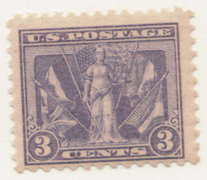 Mint Never Hinged Stamp USA 1919 SC537 Lady Victory and Flags of Allies Violet 3 Cent 1919