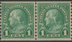 Mint Never Hinged Pair USA 1923 SC597 Benjamin Franklin Green 1 Cent 1923