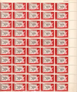 Mint Sheet USA 1963 SC1230SH First Page of Carolina Charter Brown,Dark carmine 5 Cent 1963 Full Sheet