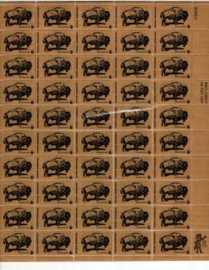 Mint Sheet USA 1970 SC1392SH American Bison (Bison bison) Black 6 Cent 1970 Full Sheet