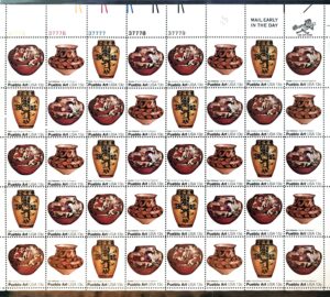 Mint Sheet USA 1977 SC1706-09 American Folk Art Series: Pueblo Pottery 1977 Full Sheet
