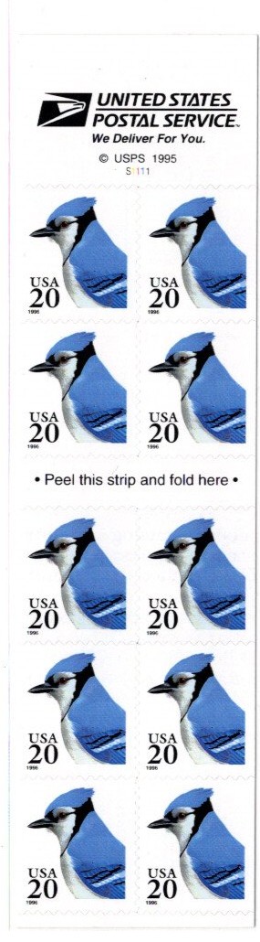 Mint Booklet Pane USA 1996 SC3048a Blue Jay (Cyanocitta cristata) - Pane 10*20 ¢ - United States cent Multicolor