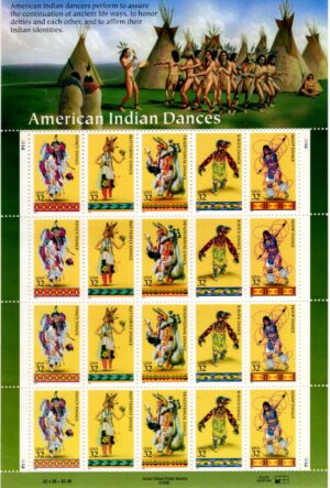 Mint Sheet USA 1996 SC3072-76 American Indian Dances: Multicolor 32 Cent 1996 Full Sheet