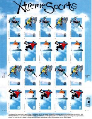 Mint Stamp USA 1999 SC3321-24 Extreme Sports Issue 1999 33 ¢ Pane of 20
