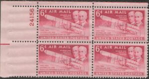 Mint Never Hinged Plateblock USA 1949 SCC45 Wilbur & Orville Wright and their plane Magenta 6 Cent 1949**STOCK IMAGE**