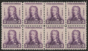 Mint Never Hinged Block USA 1933 SC726 Gen. James Edward Oglethorpe Violet 3 Cent 1933