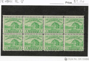 Mint Never Hinged Block USA 1933 SC728 Restoration of Fort Dearborn Yellow green 1 Cent 1933