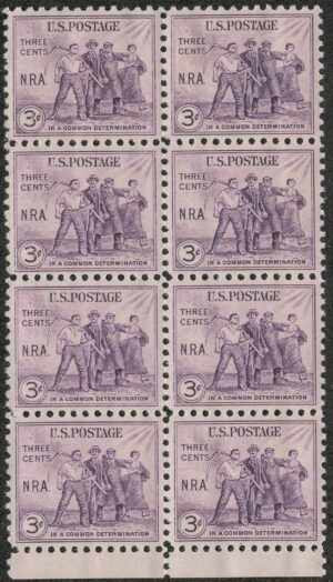 Mint Never Hinged Block USA 1933 SC732 Group of Workers - NRA Violet 3 Cent 1933