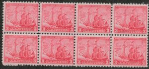 Mint Never Hinged Block USA 1934 SC736 Sailing Ships: The Ark (1630) and The Dove Carmine rose 3 Cent 1934