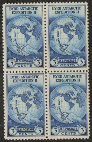 Mint Never Hinged Block USA 1935 SC753 â€World Map on van der Grinten's Projection Dark blue 3 Cent 1935