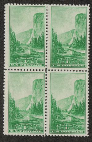 Mint Never Hinged Block USA 1934 SC740 El Capitan Summit, Yosemite National Park, California Green 1 Cent 1934