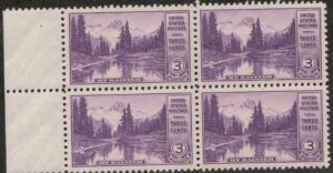 Mint Never Hinged Block USA 1934 SC742 Mount Rainier National Park (1899), Washington Deep violet 3 Cent 1934