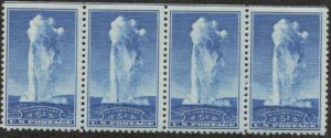 Mint Never Hinged Block USA 1934 SC744 Geyser Old Faithful, Yellowstone National Park, Wyoming Blue 5 Cent 1934