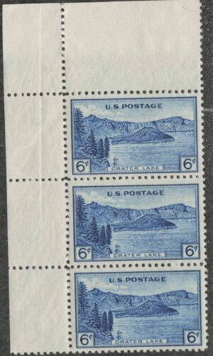 Mint Never Hinged Strip USA 1934 SC745 Crater Lake National Park (1902), Oregon Dark blue 6 Cent 1934