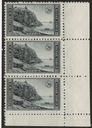 Mint Never Hinged Strip USA 1934 SC746 Great Head, Acadia National Park (1916), Maine Black 7 Cent 1934