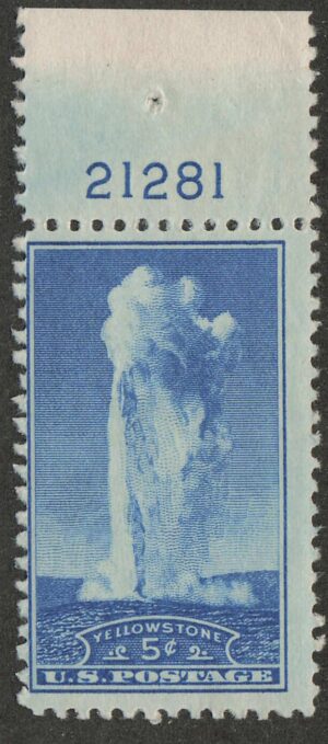 Mint Never Hinged Stamp USA 1934 SC744 Geyser Old Faithful, Yellowstone National Park, Wyoming Blue 5 Cent 1934