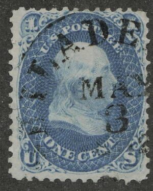 Used Stamp USA 1861 SC63 Benjamin Franklin Blue 1 Cent 1861