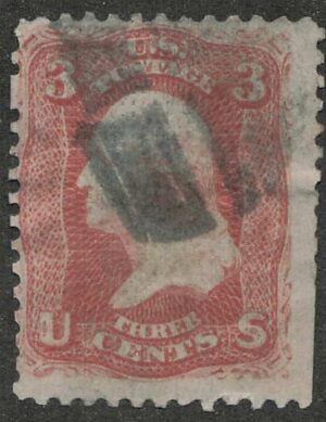 Used Stamp USA  SC94 George Washington Red 3 Cent 1867 "F" Grill