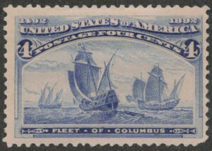 Mint Hinged Stamp USA 1893 SC233 Fleet of Columbus Ultramarine 4 Cent 1893