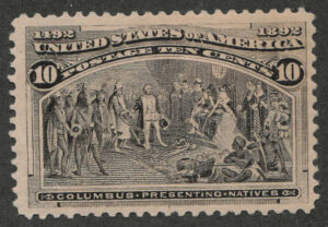 Mint Hinged Stamp USA 1893 SC237 Columbus Presenting Natives Black brown 10 Cent 1893