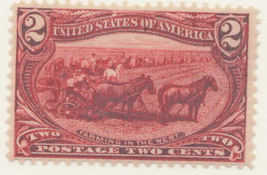 Mint Hinged Stamp USA 1898 SC286 Farming in the West, Horses (Equus ferus caballus) Copper red 2 Cent 1898
