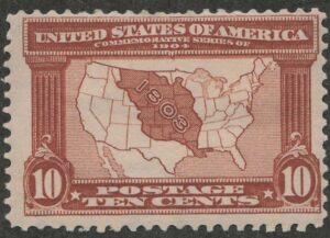Mint Hinged Stamp USA 1904 SC327 Map of Louisiana Purchase (1803) Red Brown 10 Cent 1904