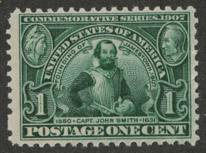 Mint Never Hinged USA 1907 SC328 Captain John Smith (1580-1631), English soldier and explorer Green 1 Cent 1907