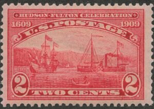 Mint Never Hinged USA 1909 SC372 Henry Hudson's "Half Moon" and Fulton's Steamship "Clermont" Carmine 2 Cent 1909