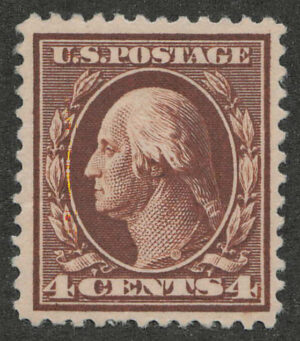 Mint Hinged Stamp USA 1911 SC377 George Washington Brown 4 Cent 1911