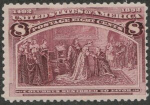 Mint Never Hinged Stamp USA 1893 SC236 Columbus Restored to Favor Magenta 8 Cent 1893