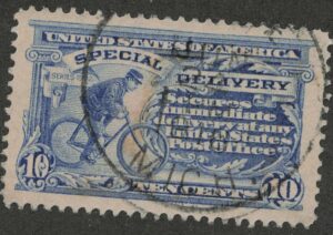 Used Stamp USA 1911 SCE8 Messenger On Bike Ultramarine 10 Cent 1911
