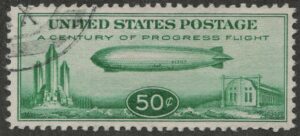 Used Stamp USA 1933 SCC18 "Graf Zeppelin" from Freidrichshafen to Chicago Yellow green 50 Cent 1933