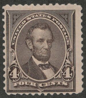 Mint Lightly Hinged Stamp USA 1894 SC254 Abraham Lincoln Dark brown 4 Cent 1894