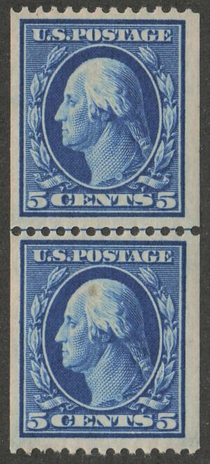 Mint Never Hinged Pair USA 1909 SC351 George Washington Blue 5 Cent 1909