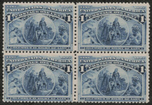 Mint Never Hinged Block USA 1893 SC230 Columbus in Sight of Land Dark blue 1 Cent 1893