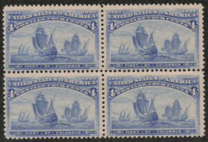 Mint Never Hinged Block USA 1893 SC233 Fleet of Columbus Ultramarine 4 Cent 1893