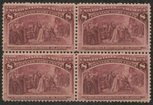 Mint Never Hinged Block USA 1893 SC236 Columbus Restored to Favor Magenta 8 Cent 1893